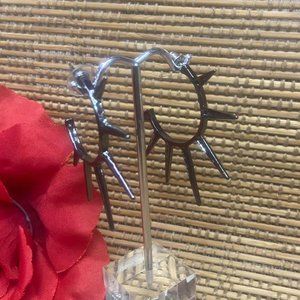 cute indie y2k retro deadstock silver tone gothic punk spike half hoop earrings